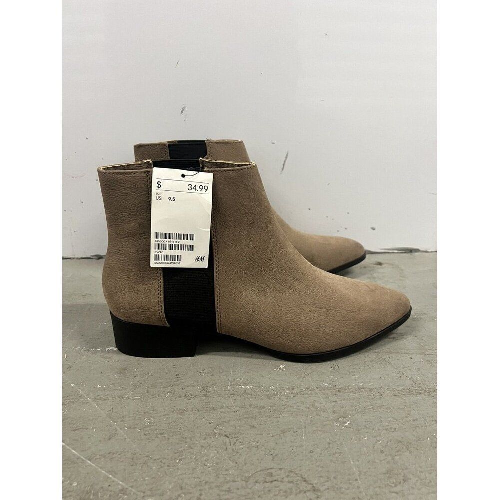 H & M Women's Brown Faux Suede Ankle Boots Size 9.5 Booties